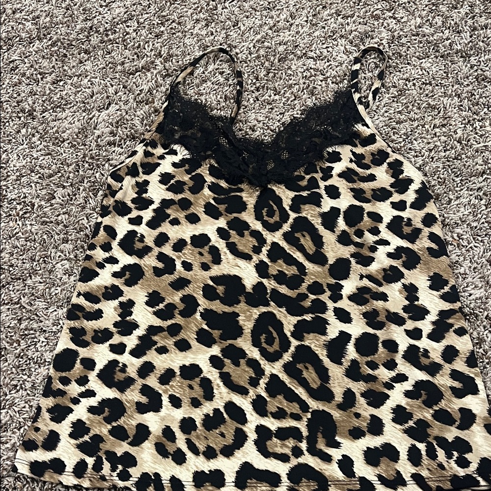 Sweet Claire Leopard Print Lace Trim Cami - Beige & Black